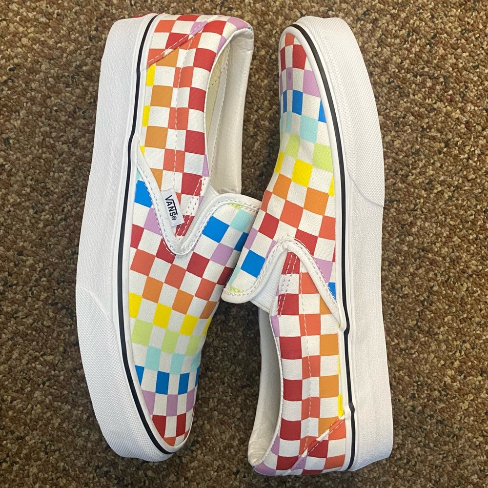 VANS Classic Slip On Checkerboard RAINBOW PRIDE Canvas Shoes Low Top Unisex
